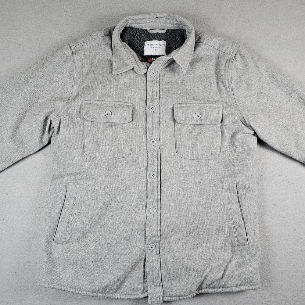 Peter Manning Flannel Jacket Mens 4 Gray Polartec Sherpa Lined Shacket